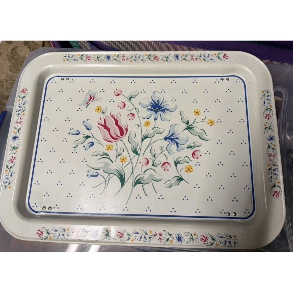 Vintage Metal Tray CHD 1990 Floral Decorative TV Folding Dinner
